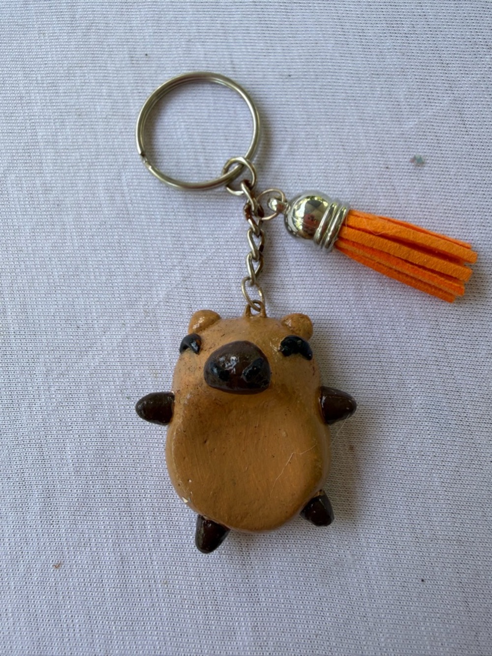 Cute Brown Bear Keychain with Orange Tassel